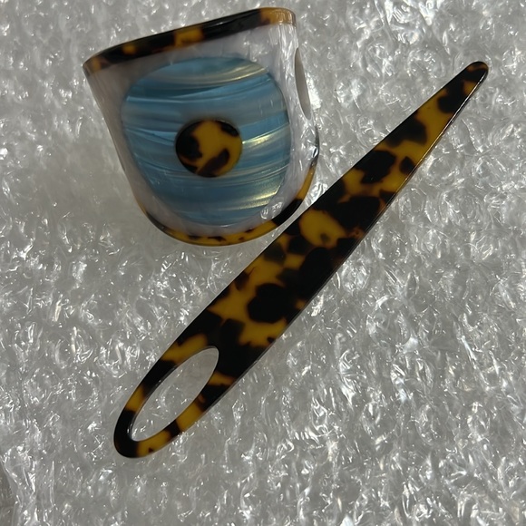 Evil eye white shell brown leopard print Bun Cover Hair Slider Pin - Picture 4 of 6